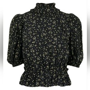 Ganni black and yellow floral collar blouse